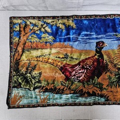 VTG Velvet Tapestry Rug Wall Hanging Pheasant Forest Cabin Hunting Lodge Lebanon