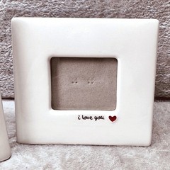 Russ White Ceramic I Love You Heart Love Picture Frames Set of 2 Romantic Decor