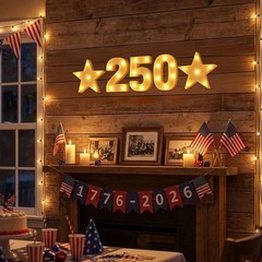 Anniversary 250th Decorations,USA 250 LED Sign Lights Battery Powered, America 4