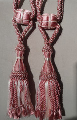 2 ITALIAN BRAIDED ROPE TASSEL PALE, DUSTY PINK , CURTAIN, DRAPERY LUXURY TIEBACK