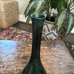 «Tsurukubi» Crane’s Neck Shaped Japanese Flower Bud Vase Green Copper 7 in