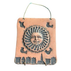 Barbara Sexton 1993 Terracotta Celestial Sun Face Village Wall Plaque Art Tile