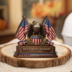 Patriotic Eagle Wooden Block Sign, 250 Years of Freedom 1776–2026, American Flag