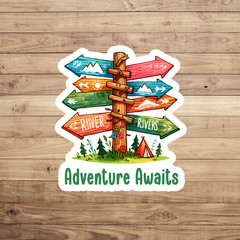 Adventure awaits sticker vinyl decal river camping hiking outdoor road trip