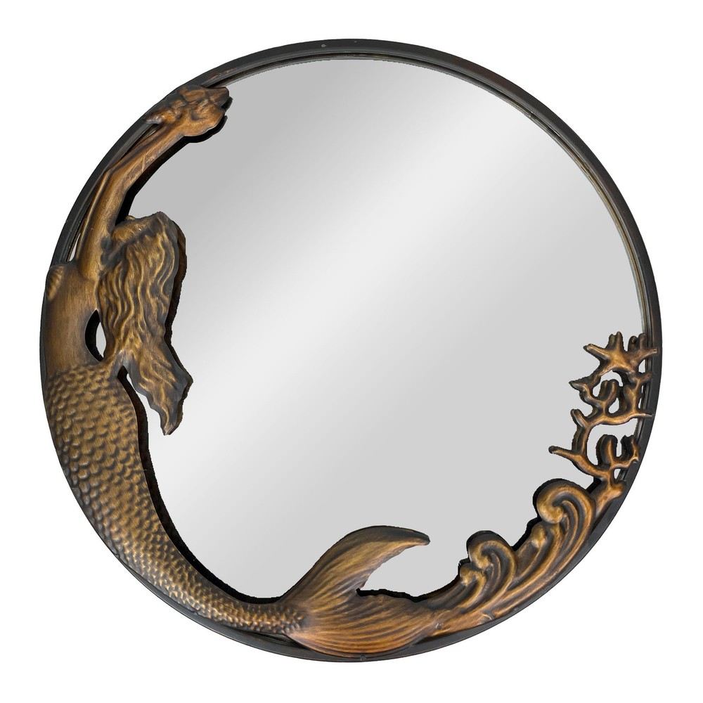 Zeckos Bronze Mermaid Mirror – 20-Inch Nautical Accent for Coastal Home Decor