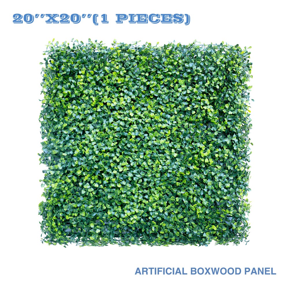 20in Artificial Faux Plant Boxwood Leaf Fence Panel Wall Home Decor Grass Mat