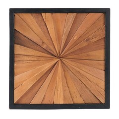 Rustic Teak Wood Wall Art – 17″x17″ Geometric Starburst Panel, Handcrafted Decor