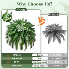 60″ 2-Pc UV Resistant Faux Ferns & Spider Plants for Indoor/Outdoor Decor