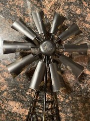 Rustic Farmhouse Metal Windmill on Wood Base Table Decor 15 Inches Free Shipping