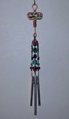 Hand Crafted Wind Chime Hammered Solid Copper Hanger Multi Color Glass Beads 11″