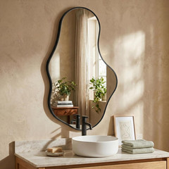 Irregular Wall Mirror, 22″x36″ Black Abstract Asymmetrical Mirrors for Wall, Dec