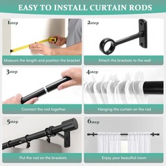 Curtain Rods for Windows 120 to 170 Inches Long, Adjustable 1 Inch Black Curt…