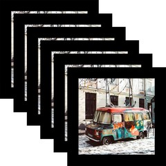 5×5 Black Picture Frames Square Classic Natural Wood 6 Pack for Wall Mounting…