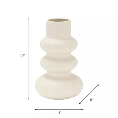 10 In. Ivory Stoneware Stackable Abstract Decorative Vase