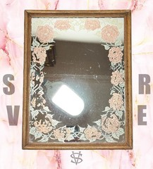 Vintage AMERICAN GLASS ART AGA Wood Framed Copper Plated Floral Wall Mirror Core
