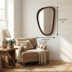 30×20 Asymmetrical Wall Mirror, Dark Walnut , Japandi Boho Decorative Accent