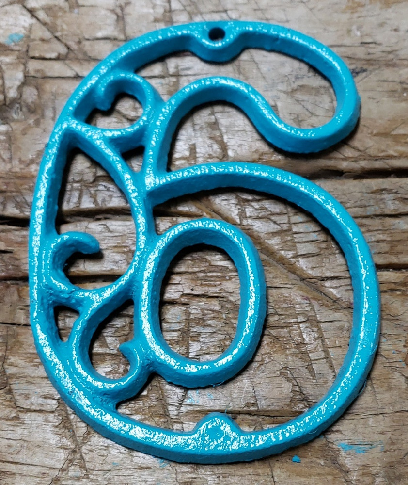 Rustic TURQUOISE Cast Iron Metal House Number Street Address 4 1/2 INCH Phone #6