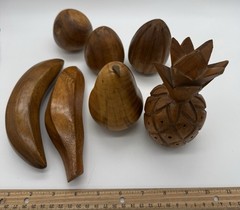 Vintage Mid Century Modern carved wooden fruit set