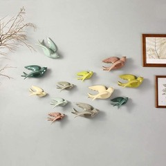 Dorlotou Ceramic Hanging Swallows Sparrow Birds Wall Decor Decoration 3D