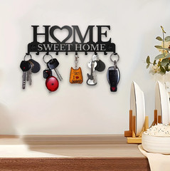 1pc Black Metal Wall Key Holder Wall Mount Sweet Home 10 Hook Key Rack – NEW
