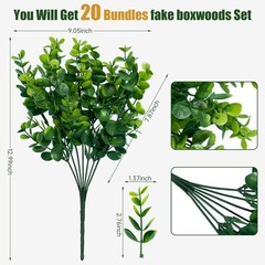 Durable, Easy-Care Artificial Boxwood Shrubs for Office & Home Use – 20 Count