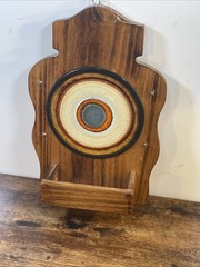 VTG MCM Wood Key Rack Fat Lava Bullseye Tile Ceramic Wall Mail Holder Organizer