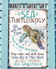 Sea Turtleology Metal Sign Beach House Decor – Sea Turtle Wall Art Bathroom 8×12
