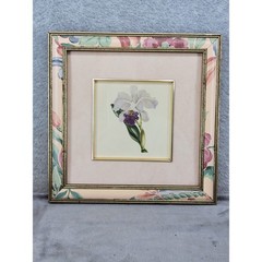 Vintage Botanical Orchid Framed Wall Art Floral Pattern Wood Frame Made Canada