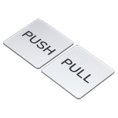 2Pcs Push Pull Door Sign Adhesive Square Acrylic Sticker Marker Silver