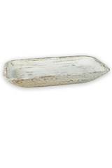 Rustic Hand-Carved Wooden Bowl Rectangle Distressed Beige 19x8x3in Decorative