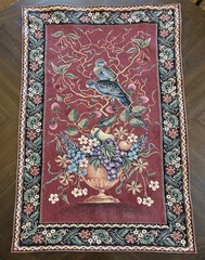 Vintage Riddle Tapestry Wall Hanging Flowers Birds Fruit Vase Border 24 X 35 Red