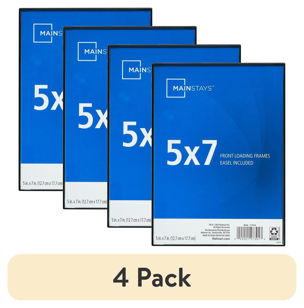 (4 pack) 5×7 Front Loading Tabletop / Wall Picture Frame, Black