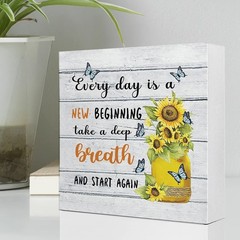 Everyday Is A New Beginning Farmhouse Sunflowers Wooden Sign Desk Decor, Insp…