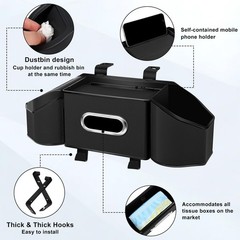 7-In-1 Car Seat Back Organizer with Cup Holders, Tissue Box, Garbage Can&Hook…