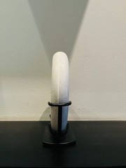 VTG Artistic Sculpture White Marble Ring Sculpture W/Stand Home Decor