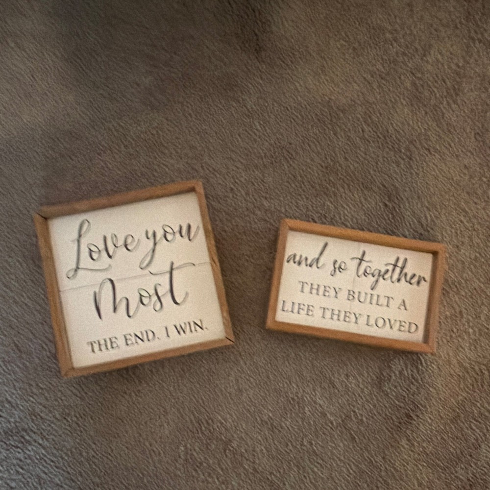 Set of 2 Farmhouse Wood Framed Quote Wall Plaques, Brown/White/Black