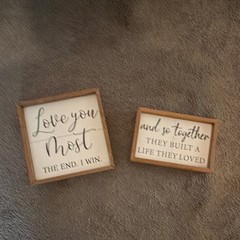 Set of 2 Farmhouse Wood Framed Quote Wall Plaques, Brown/White/Black