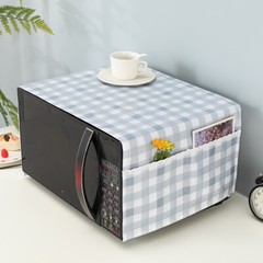 1x Check Plaid Microwave Oven Dust Cover Cloth with Pocket Lace Trim Dustproof