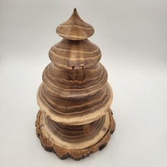 Handmade Wood Christmas Tree Medium Brown Turned Log Slice Base Tabletop Decor