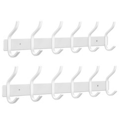 White Wall Hooks Heavy Duty, 17 Inch Coat Hooks Wall Mount with 6 Hooks,2 Pac…