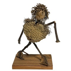 VTG Handmade Folk Art Twig Sculptures Set Wood Base Rustic Nature Figures 3pc