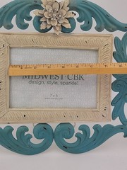 Shabby Chic Photo Frame~Teal Cream~Glass 12″X14″ Table or Wall Bling Flower FUN