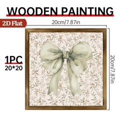 2D Green Bow Wooden Plaque for Garden Room Bedroom Office Bathroom Dorm Decor