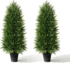 3FT Artificial Cedar Topiary Trees (2 Pack) – UV Resistant Fake Evergreen Shrubs