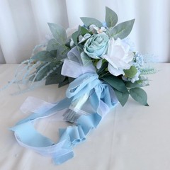 9.8 Inch Cascade Bridal Bouquet for Bride with Artificial Rose Flower Greenery