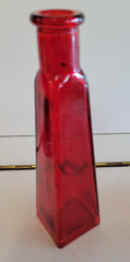3 RUBY RED DECORATIVE BOTTLES ASYMMETRICAL CYLINDER AND DIAMOND POINT