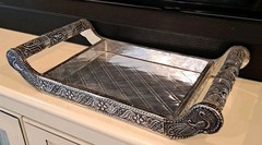 Vintage Handcrafted Hindu ALTER tray Indian Serving Tray Birds & Floral Decor