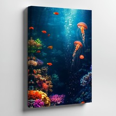 Underwater Ocean Canvas Wall Art Coral Reef Fish Jellyfish Marine Life Print