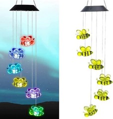 Cute Bee LED Color-Changing Solar Power Wind Chimes Yard Home Garden Decor US