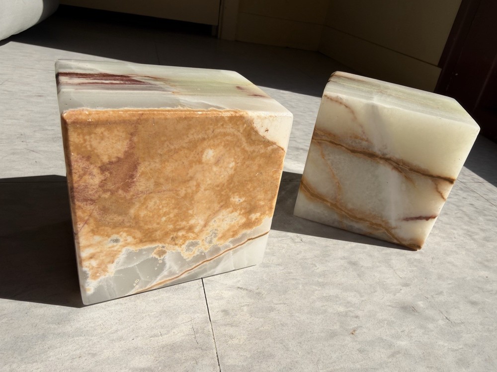 Vintage White Onyx Marble Cube Paperweight Bookend Decor 70’s